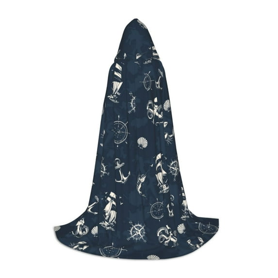 Honeii Vintage Marine Print Poncho Cape, Cloak Coat, Snuggly Hooded Wearable Blanket, Hooded Cape For Teenagers,Halloween Costumes-Medium
