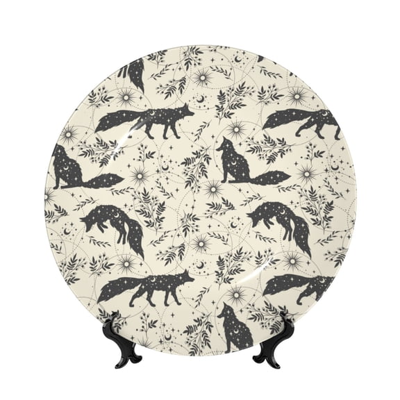 Honeii Vintage Moon Fox Print Elegant Bone China Decorative Plate, Porcelain Plate,Art Crafts,Ceramic Ornaments for Home Office Wall Decor-6in