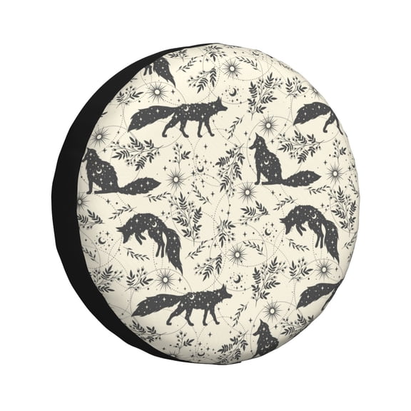 Honeii Vintage Moon Fox Print Tire Covers, Waterproof Anti-UV Sun Snow Rain Tire Covers for Trailers, RV, Camper, SUV, Truck-14 inch