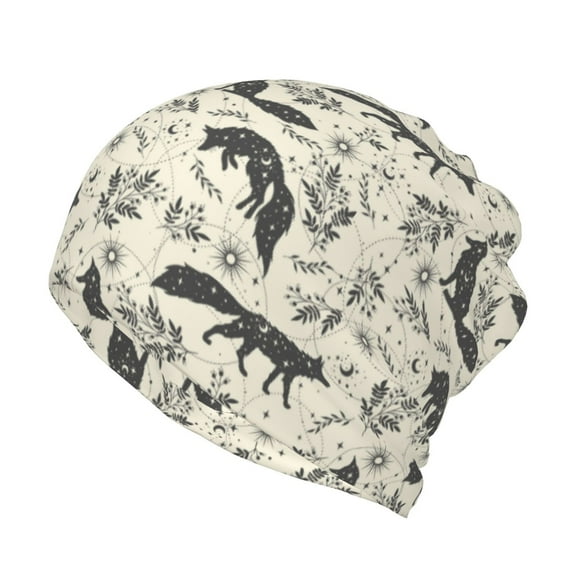 Honeii Vintage Moon Fox Print Winter Beanie Daily Hat - Thermal Polar Fleece Ski Running Hat Skull Cap for Men and Women,Beanie