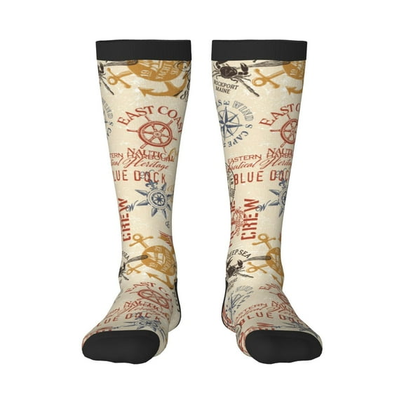 Honeii Vintage Nautical Print Long Socks,Novelty Design Socks Gift for Men and Women,Crew Socks,Calf Socks