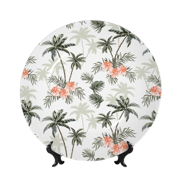 Honeii Vintage Palm Trees Print Elegant Bone China Decorative Plate, Porcelain Plate,Art Crafts,Ceramic Ornaments for Home Office Wall Decor-6in