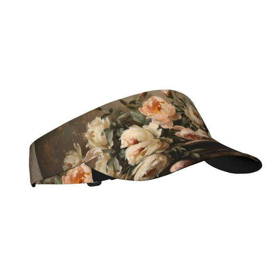 Honeii Vintage Peonies Rustic Charm Print Adult Sunscreen Visor Cap, Adjustable Sun Protection Hat,Sun Visor Hats,UV Protection Outdoor Sports Golf Running Sun Caps