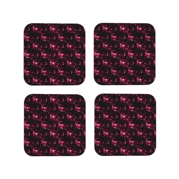 Honeii Vintage Psychedelic Print Leather Coaster Set of 4, Ideal for Safeguarding Your Furniture from Drinks Spills and Effortless Cleanup-Square