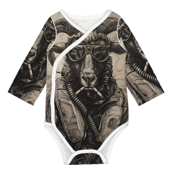 Honeii Vintage Ram Pilot for Baby Long Sleeve Bodysuits One-piece 100% Organic Cotton for Infant Baby Boys and Grils, Unisex-18 Months