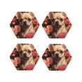 thumbnail image 1 of Honeii Vintage Red Flower Chihuahua print Leather Coaster Set of 4, ideal for safeguarding your furniture from drinks spills and effortless cleanup-Hexagon, 1 of 6