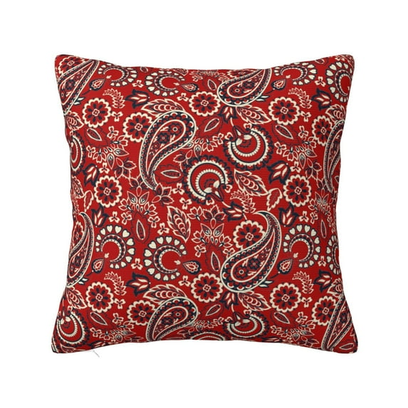 Honeii Vintage Red Paisley Print Throw Pillow, Square Decorative Pillow Forms Soft Fluffy Plump Pillow Decorative Pillow Inserts,Couch Pillows-16"x16"