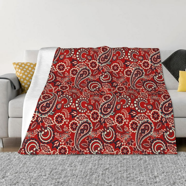 Honeii Vintage Red Paisley print throw blanket crafted from cozy cotton flannel offers versatile home decor as a bedding suitable for all