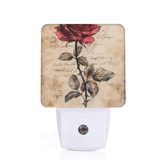 Honeii Vintage Rose Botanical Art Print LED Night Light with Light Sensor, Night Lights Plug Into Wall,Ideal for Bedrooms and Hallways-US