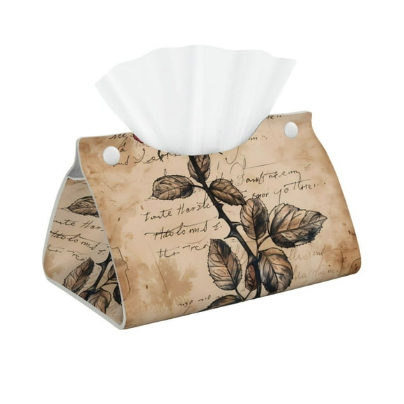 Honeii Vintage Rose Botanical Art for Tissue Box Cover/Holder - Covers Rectangular Shaped Boxes with a Contemporary Finish - Designed with Modern PVC Leather