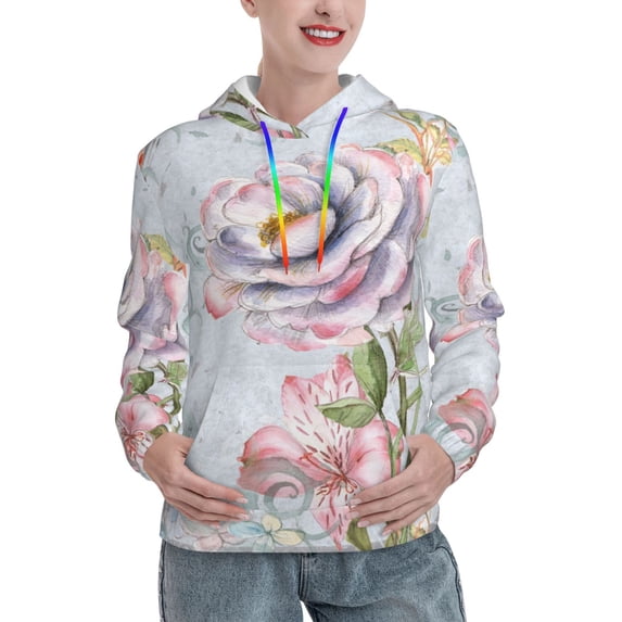 Honeii Vintage Rose Pattern Womens Oversized Hoodies Long Sleeve Sweatshirts Pullover Fall Outfits with Pocket-XX-Large