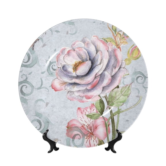 Honeii Vintage Rose Print Elegant Bone China Decorative Plate, Porcelain Plate,Art Crafts,Ceramic Ornaments for Home Office Wall Decor-6in