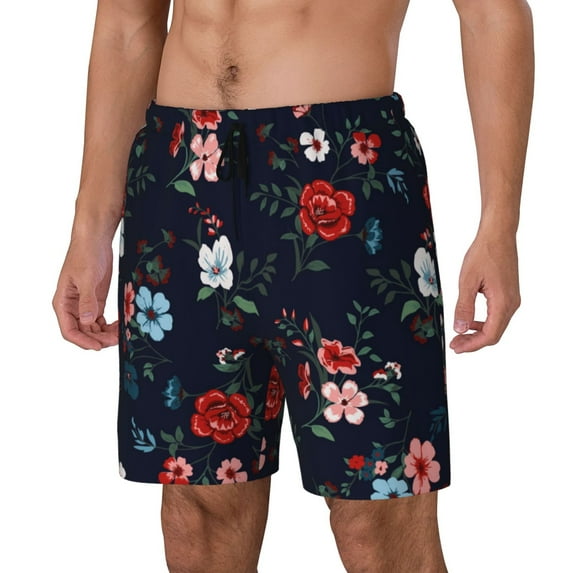 Honeii Vintage Rose Print Men's Swim Shorts,Mens Swim Trunks,Breathable Mesh Beach Shorts for Swimming,Surfing, and Beach Activities-Small