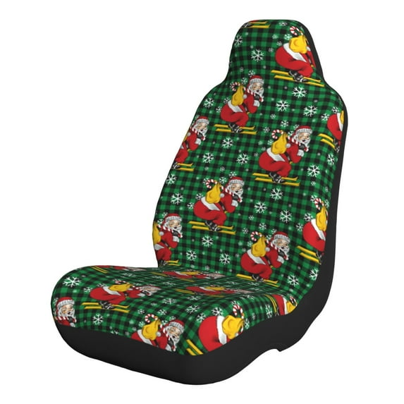 Honeii Vintage Santa Skiing Green Plaid for Car Seat Covers Full Set, Seat Covers for Cars, Car Seat Protector Waterproof, Leather Car Seat Cushion-2 PCS