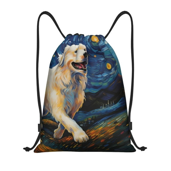 Honeii Vintage Starry Sky Labrador A Print Drawstring Backpack,Drawstring Bags String Backpack Gym Cinch Sack Backpack Sport Bag Draw-Medium