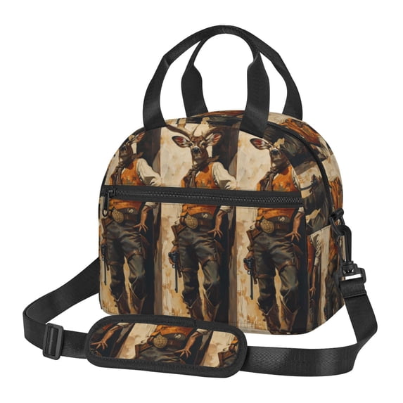 Honeii Vintage Style Elk for Insulated Lunch Box, Lunch Bag Lunch Cag for Both Genders with An Adjustable Shoulder Strap