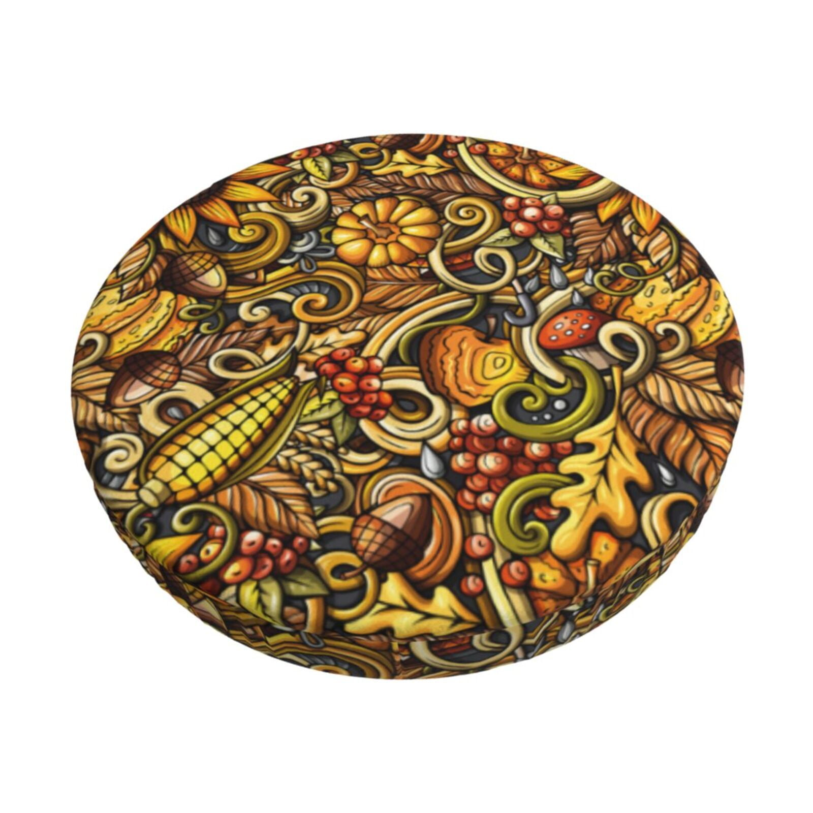 Honeii Vintage Sunflower and Corn Autumn Pattern Bar Stool CoversRound
