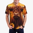 thumbnail image 1 of Honeii Vintage Sunflower Cow A print Polo Shirt, a classic short-sleeved, button-down golf shirt designed for menLarge, 1 of 6