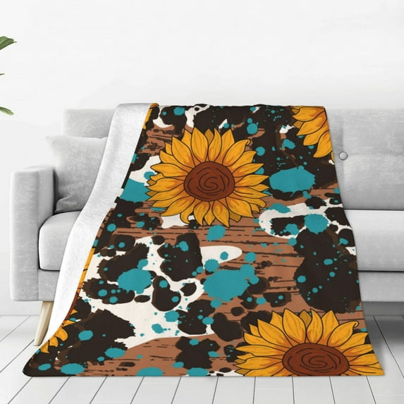 Honeii Vintage Sunflowes Print Fleece Blanket - Throw Blanket for Bed, Sofa, Couch, Camping, and Travel , Microplush Ultra Soft Warm Blanket-50"x40"