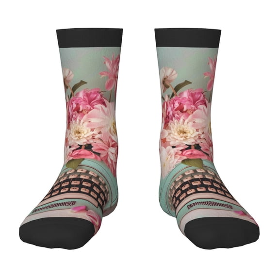 Honeii Vintage Typewriter Floral Print Children's Colorful Socks,Unisex Kids and Toddlers' Cushioned Sock,Kids Athletic Crew Socks,for Everyday Wear and Sports