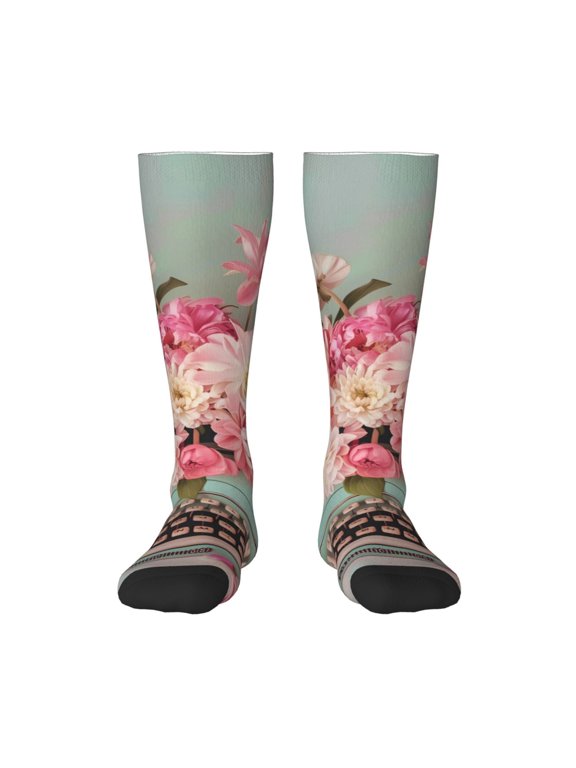 Vintage Typewriter Floral Print Long Socks,Novelty Design Socks Gift for Men and Women,Crew Socks,Calf Socks