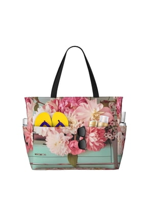 Vintage Typewriter Floral for Tote Bag with Adjustable Strap,Beach Bag, Waterproof Sandproof Beach Tote Bag, Large Capacity Foldable Beach Bags
