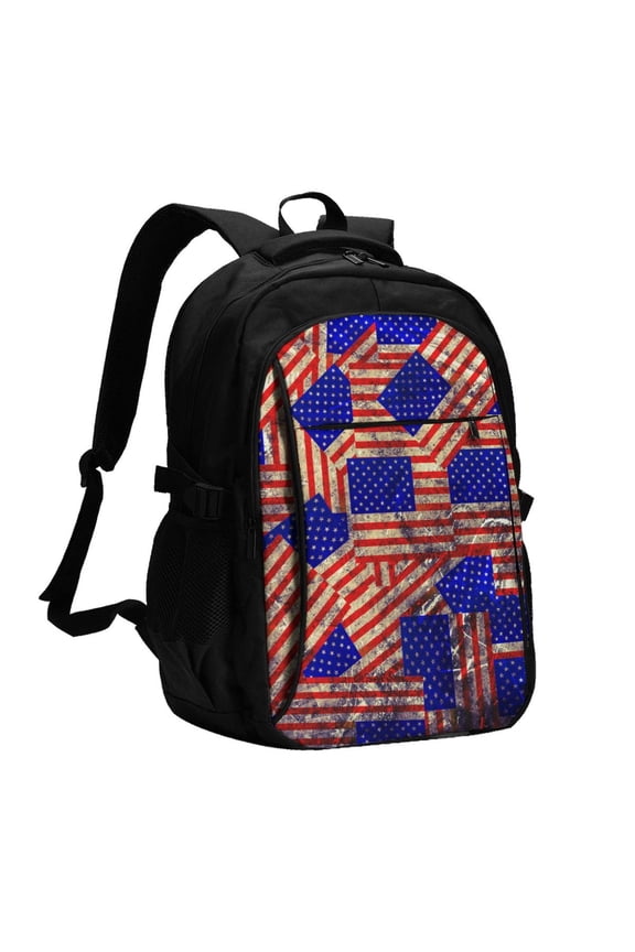 Vintage USA Flag for Travel Laptop Backpack, Business Laptops Backpack with USB Charging Port, College High School Computer Bag for Men Women