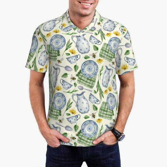Honeii Vintage Utensils print Polo Shirt, a classic short-sleeved, button-down golf shirt designed for men4X-Large