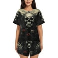 thumbnail image 1 of Honeii Vintage Winged Rose Skull for Women's Summer Pajama Set featuring Soft Short Sleeve Shirt & Matching Bottoms with Convenient Pockets for Relaxed Home Wear-XX-Large, 1 of 6