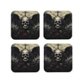 thumbnail image 1 of Honeii Vintage Winged Rose Skull print Leather Coaster Set of 4, ideal for safeguarding your furniture from drinks spills and effortless cleanup-Square, 1 of 6