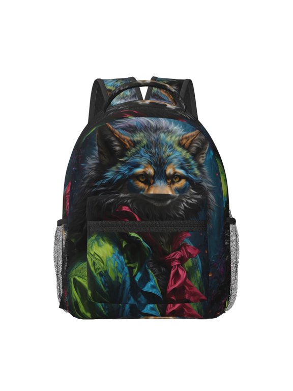 Vintage Wolf Warrior Print Backpack for School,15.6 inch Laptop Back Pack for High School and College Students, Waterproof Computer Bookbag-One Size