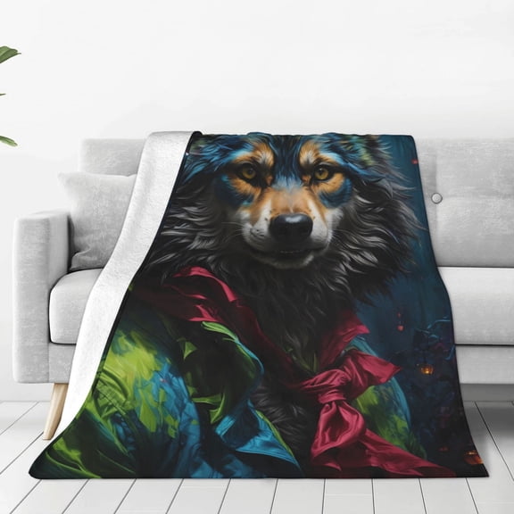 Honeii Vintage Wolf Warrior Print Fleece Blanket - Throw Blanket for Bed, Sofa, Couch, Camping, and Travel , Microplush Ultra Soft Warm Blanket-40"x30"