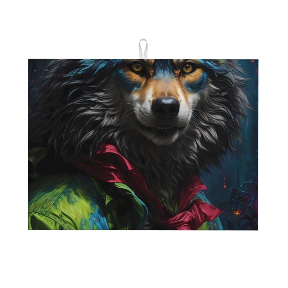 Honeii Vintage Wolf Warrior print Super Absorbent Coffee Bar Mat Hide Stain Coffee Maker Mat for Countertops Coffee Pot Dish Drying Mat for Kitchen Counter