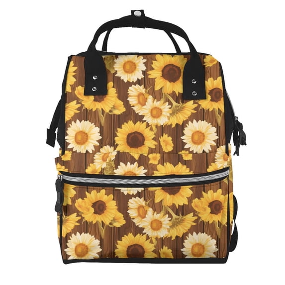 Honeii Vintage Wood Grain Sunflower A Pattern Mummy Diaper Bag Backpack Durable Maternity Baby Nappy Casual Shoulder Bags Travel Hiking Outdoor Pack