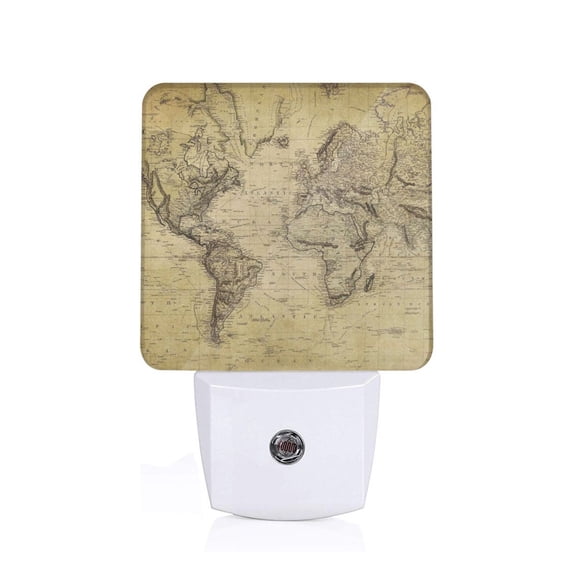 Honeii Vintage World Map Print LED Night Light with Light Sensor, Night Lights Plug Into Wall,Ideal for Bedrooms and Hallways-US