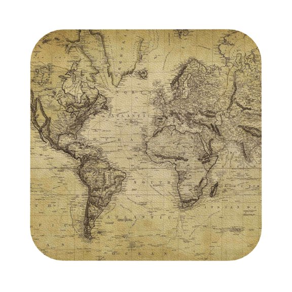 Honeii Vintage World Map Print Leather Coaster Set of 6, Ideal for Safeguarding Your Furniture from Drinks Spills and Effortless Cleanup,Square