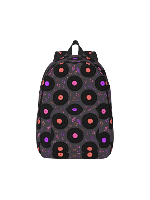 Vinyl Records Musical Notes Print Canvas College Laptop Backpack, Durable Rucksack Travel Notebook Bag School Backpack Book Bag for Men Women-Medium