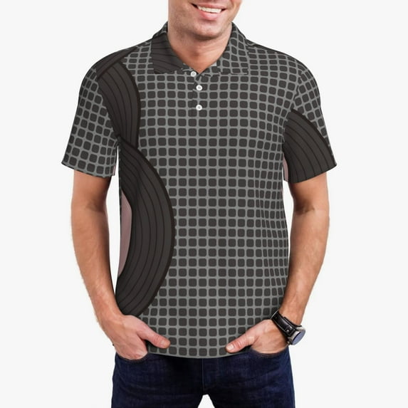 Honeii Vinyl Records print Polo Shirt, a classic short-sleeved, button-down golf shirt designed for menLarge