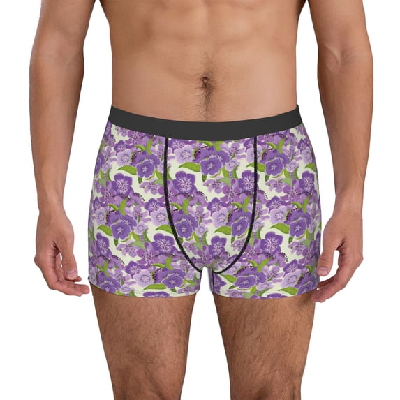 Honeii Violets Flowers Men's Underwear Boxer Briefs Pack, ComfortSoft Boxer Brief for Men, Moisture-Wicking Breathable-X-Large