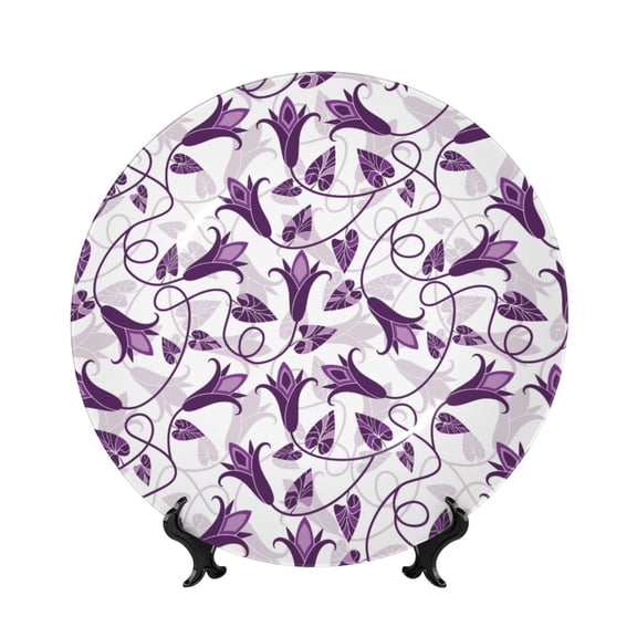 Honeii Violets Flowers Print Elegant Bone China Decorative Plate, Porcelain Plate,Art Crafts,Ceramic Ornaments for Home Office Wall Decor-7in