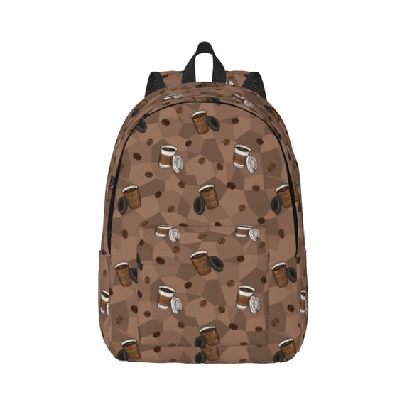 Honeii Warm Coffee Pattern Print Canvas College Laptop Backpack, Durable Rucksack Travel Notebook Bag School Backpack Book Bag for Men Women-Medium