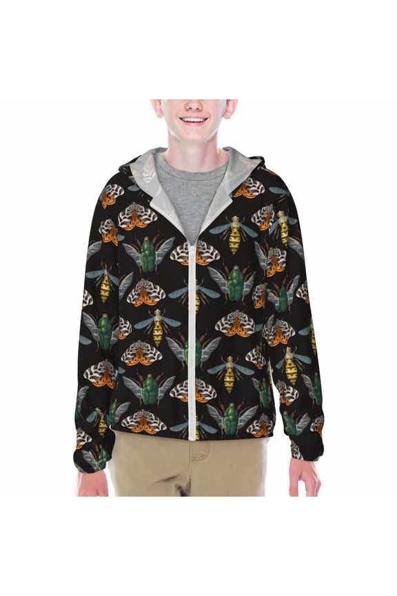 Wasp Cockchafer Butterfly Print Sun Protection Jacket Hooded Cooling Shirt with Pockets Hiking Outdoor Performance-XX-Large