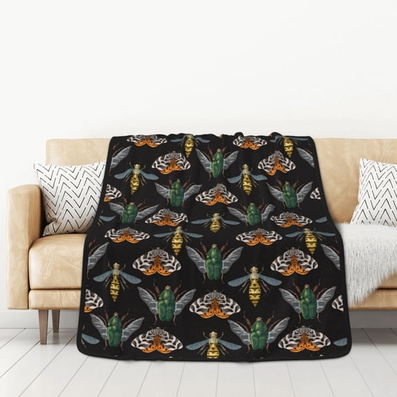 Honeii Wasp Cockchafer Butterfly for Throw Blanket for Couch - Thick Blanket, Soft Fuzzy Plush Throw Blanket for All Seasons, Double Sided Blanket,50x60 In