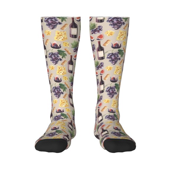 Honeii Watercolor Bottles And Glasses Print Long Socks,Novelty Design Socks Gift for Men and Women,Crew Socks,Calf Socks