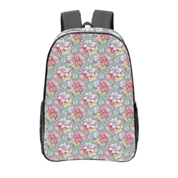 Honeii Watercolor Butterflies Print Clear Backpack Heavy Duty Transparent Bag 17" See Through BookBag for Women Men Adults Work Festival Sports Travel