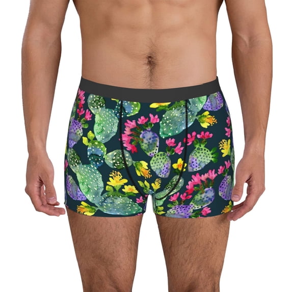 Honeii Watercolor Cactuses Men's Underwear Boxer Briefs Pack, ComfortSoft Boxer Brief for Men, Moisture-Wicking Breathable-Small