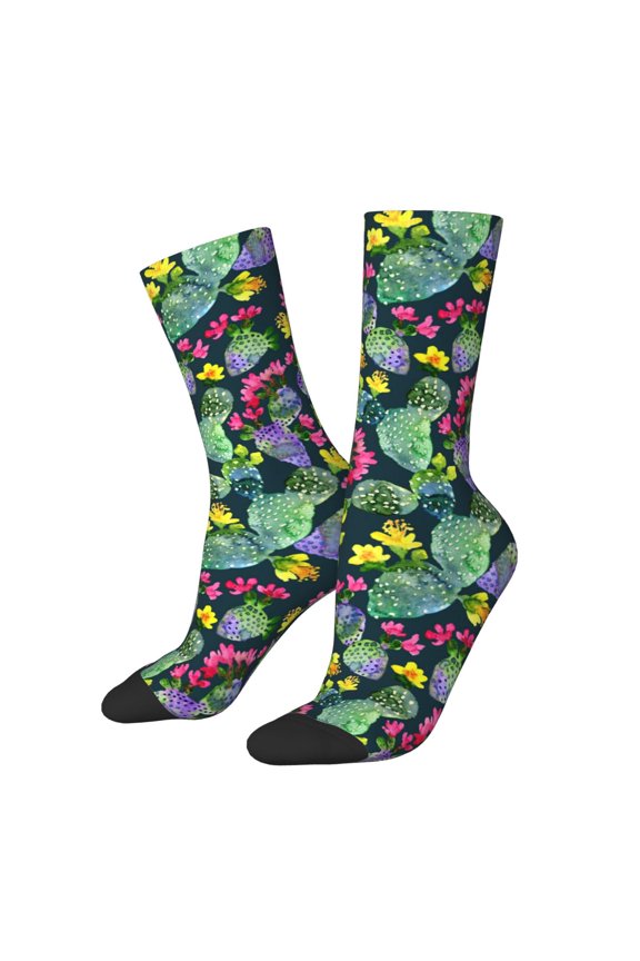 Watercolor Cactuses Print Adult Socks,Crew Socks,Casual Calf Socks,Daily Wear Socks for Men & Women, Perfect for Sports, Casual and Everyday Use