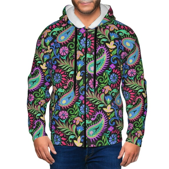 Honeii Watercolor Floral Paisley Print Hoodies for Men, Pullover & Full Zip, Breathable Zip up Hoodie, Sweatshirt-3X-Large