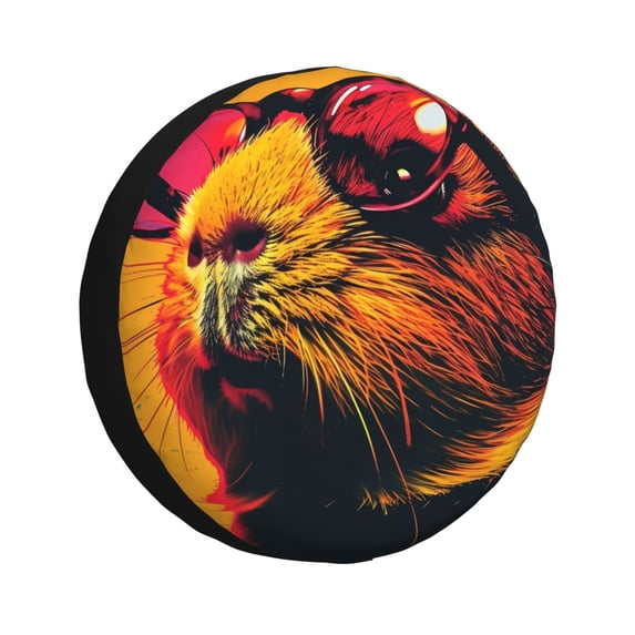 Honeii Watercolor Glasses Guinea Pig Print Tire Covers, Waterproof Anti-UV Sun Snow Rain Tire Covers for Trailers, RV, Camper, SUV, Truck-16 inch