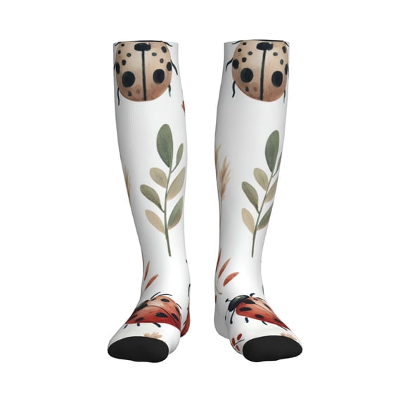 Honeii Watercolor Ladybug Print Sports Compression Socks,Running Crew Socks,Moisture-Wicking Anti-Blister Hiking&Gym Athletic